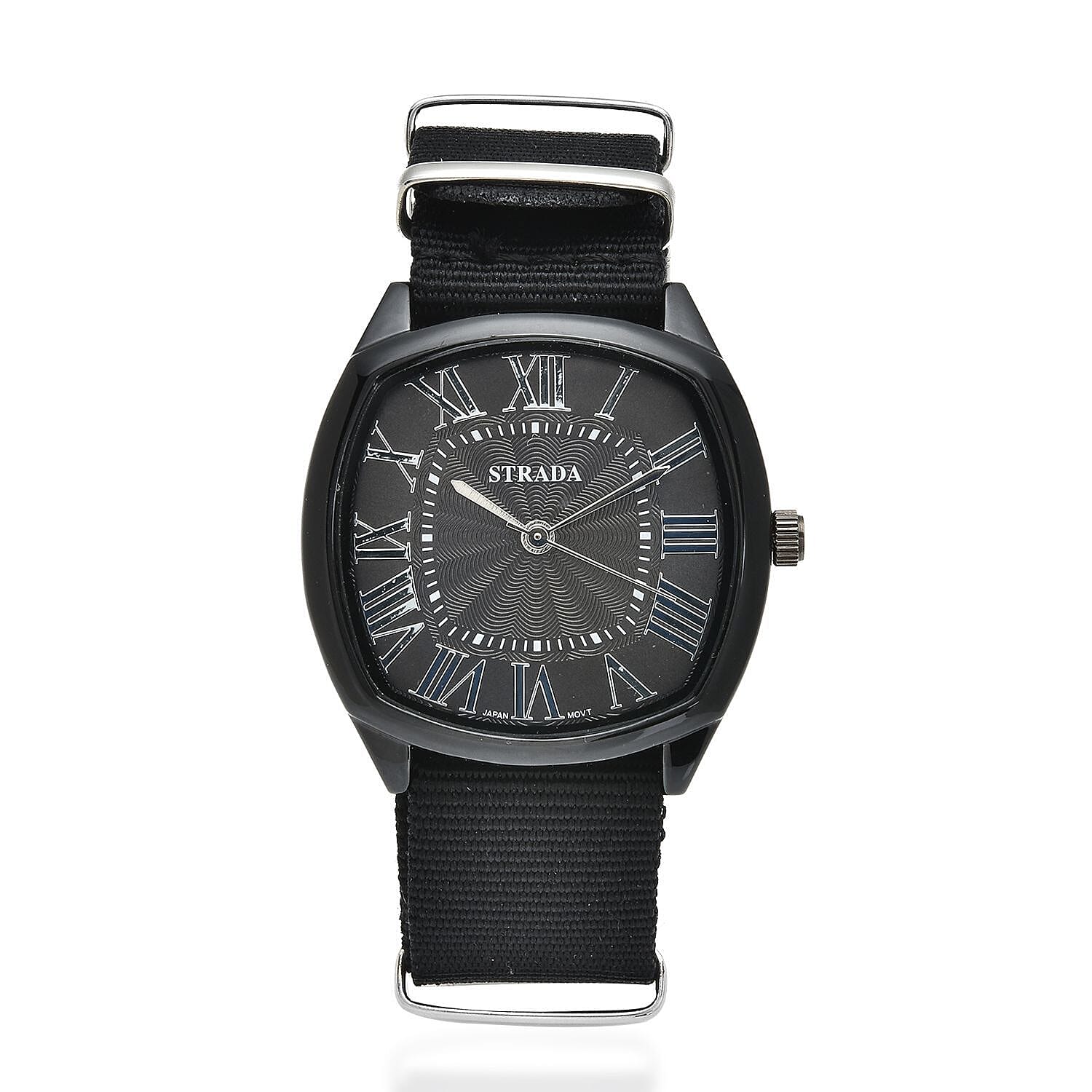 STRADA Japanese Movement Watch with Black Nylon Strap (41.40x39.88mm) (5.25-7.75 In)