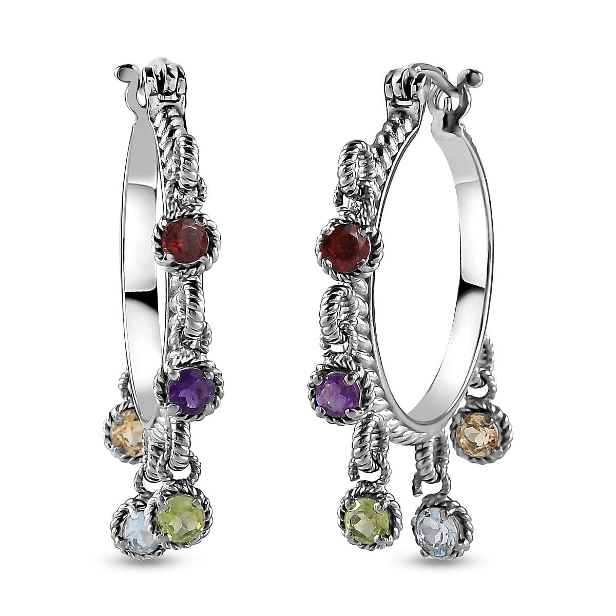 Ankur Treasure Chest Peridot Chandelier Hoop Earrings in Stainless Steel 3.10 ctw