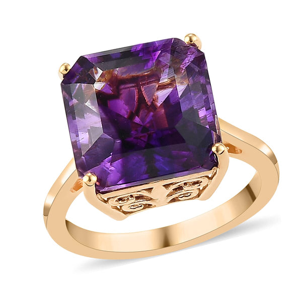 Asscher Cut  Moroccan Amethyst Solitaire Ring in Vermeil Yellow Gold Over Sterling Silver (Size 10.0) 7.65 ctw - Product card gallery slide 1 (10178550333753)