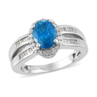 Malgache Neon Apatite and Diamond Ring in Platinum Over Sterling Silver (Size 10.0) 1.50 ctw