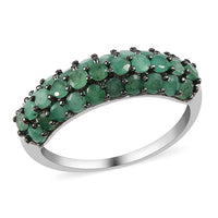 Socoto Emerald 3 Row Band Ring in Platinum Over Sterling Silver (Size 11.0) 2.25 ctw