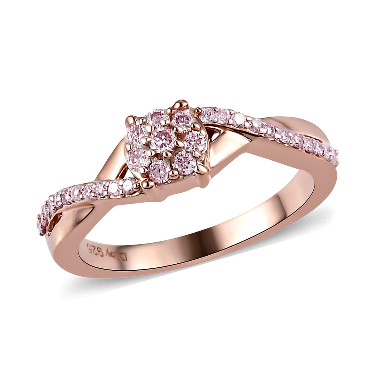 Natural Pink Diamond I3 Infinity Shank Ring in Vermeil Rose Gold Over Sterling Silver 0.25 ctw