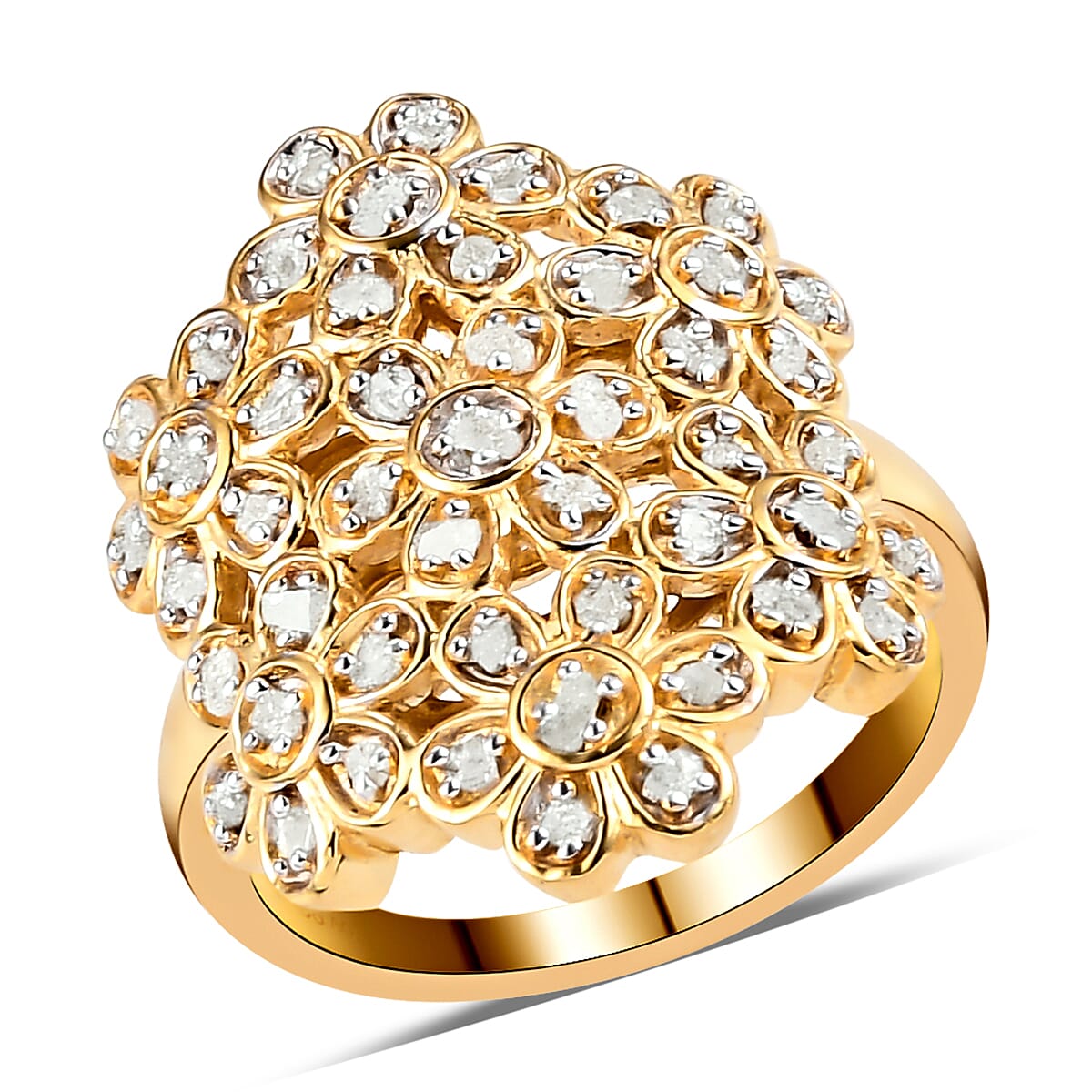 Uncut Diamond Flowers Ring in Platinum Over Sterling Silver (Size 5.0) 0.33 ctw (1)