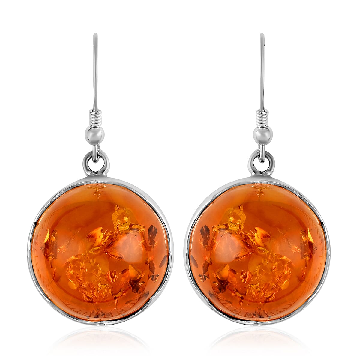 Baltic Amber Round Dangle Earrings in Sterling Silver 10.90 Grams