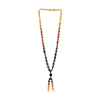 Multi Color Amber Beaded Necklace with Tassels 32 Inches in Sterling Silver