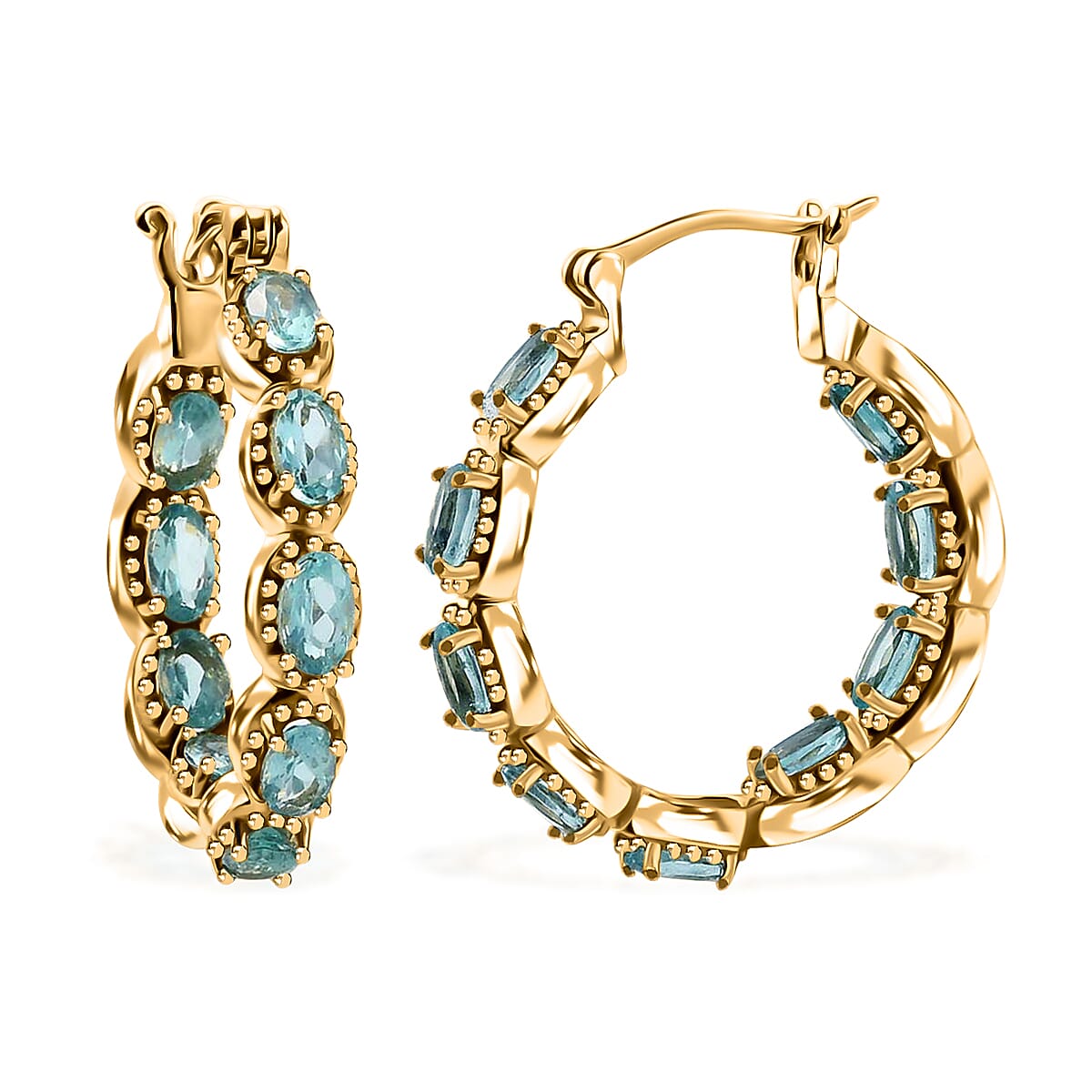 KARIS Madagascar Paraiba Apatite Inside Out Hoop Earrings in ION Plated 18K YG 4.50 ctw