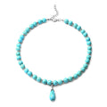 Blue Howlite Beaded Necklace with Drop Pendant 18 Inches in Silvertone 250.50 ctw - Sticky add to cart bar