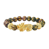 Feng Shui Black Obsidian Carved Beaded Bracelet in Goldtone 6.50 Inches 138.00 ctw