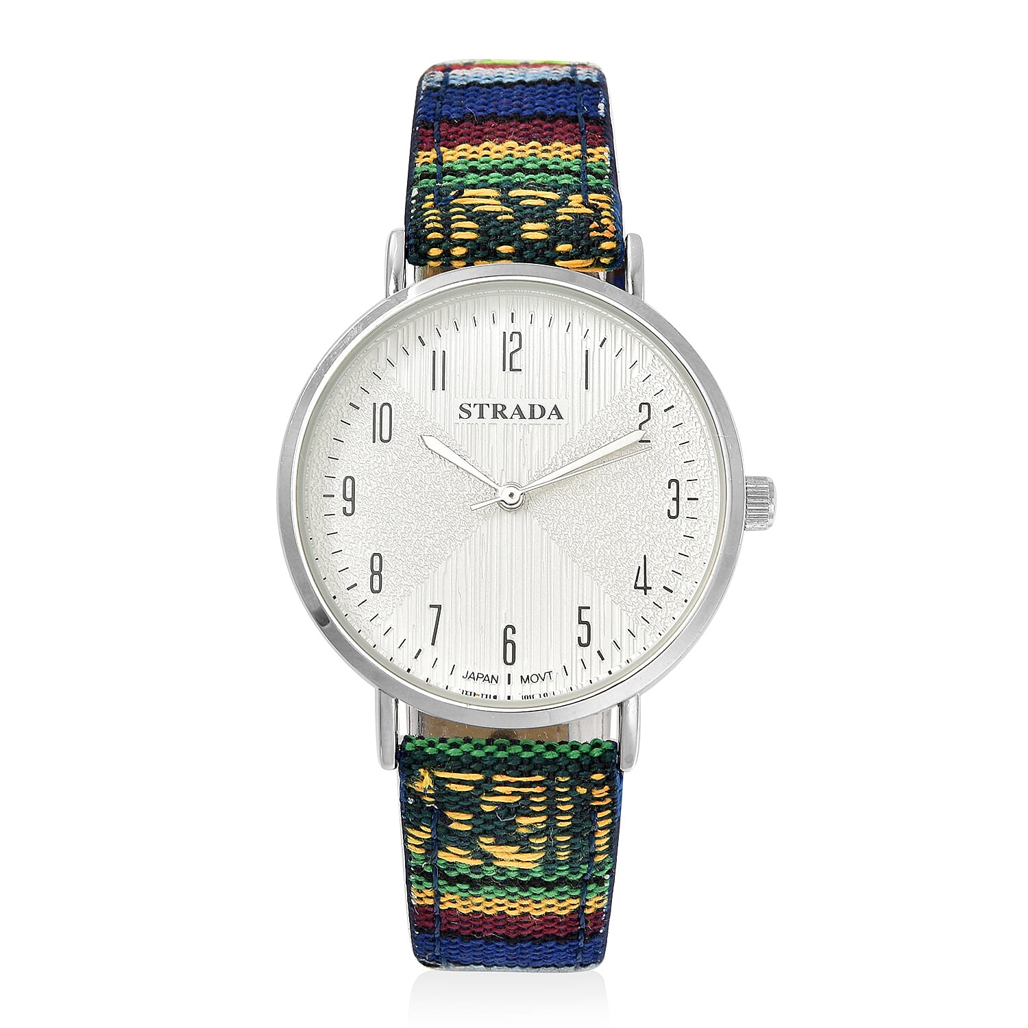 STRADA Japanese Movement Watch with Yellow and Green Pattern Faux Leather Strap