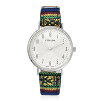 STRADA Japanese Movement Watch with Yellow and Green Pattern Faux Leather Strap
