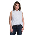 TAHARI White with Black Striped Sleeveless Button-up Blouse - M - Sticky add to cart bar