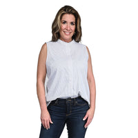 TAHARI White with Black Striped Sleeveless Button-up Blouse - M