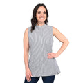 TAHARI Blue and White Striped Sleeveless Button-up Blouse - S - Sticky add to cart bar