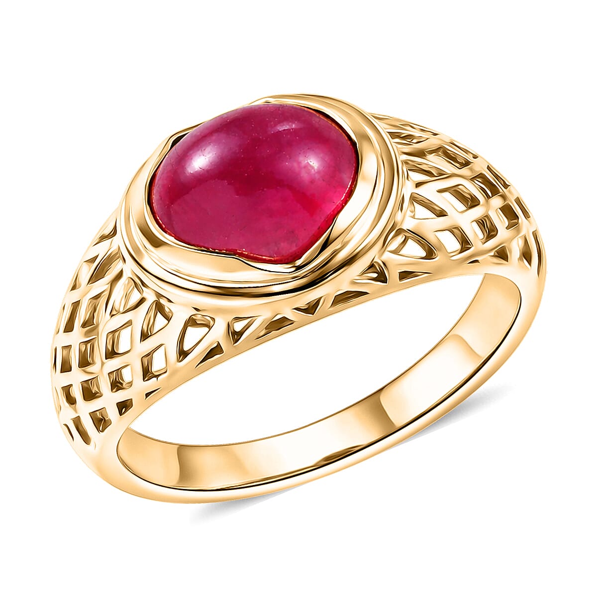 Niassa Ruby (FF) 2.90 ctw Ring in 14K Yellow Gold Over Sterling Silver (Size 5.5)