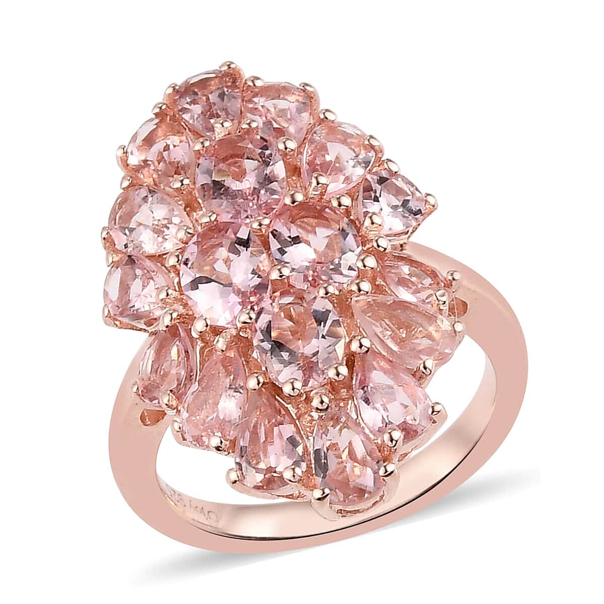 Blush Tourmaline Cluster Ring in Vermeil Rose Gold Over Sterling Silver 3.90 (1)