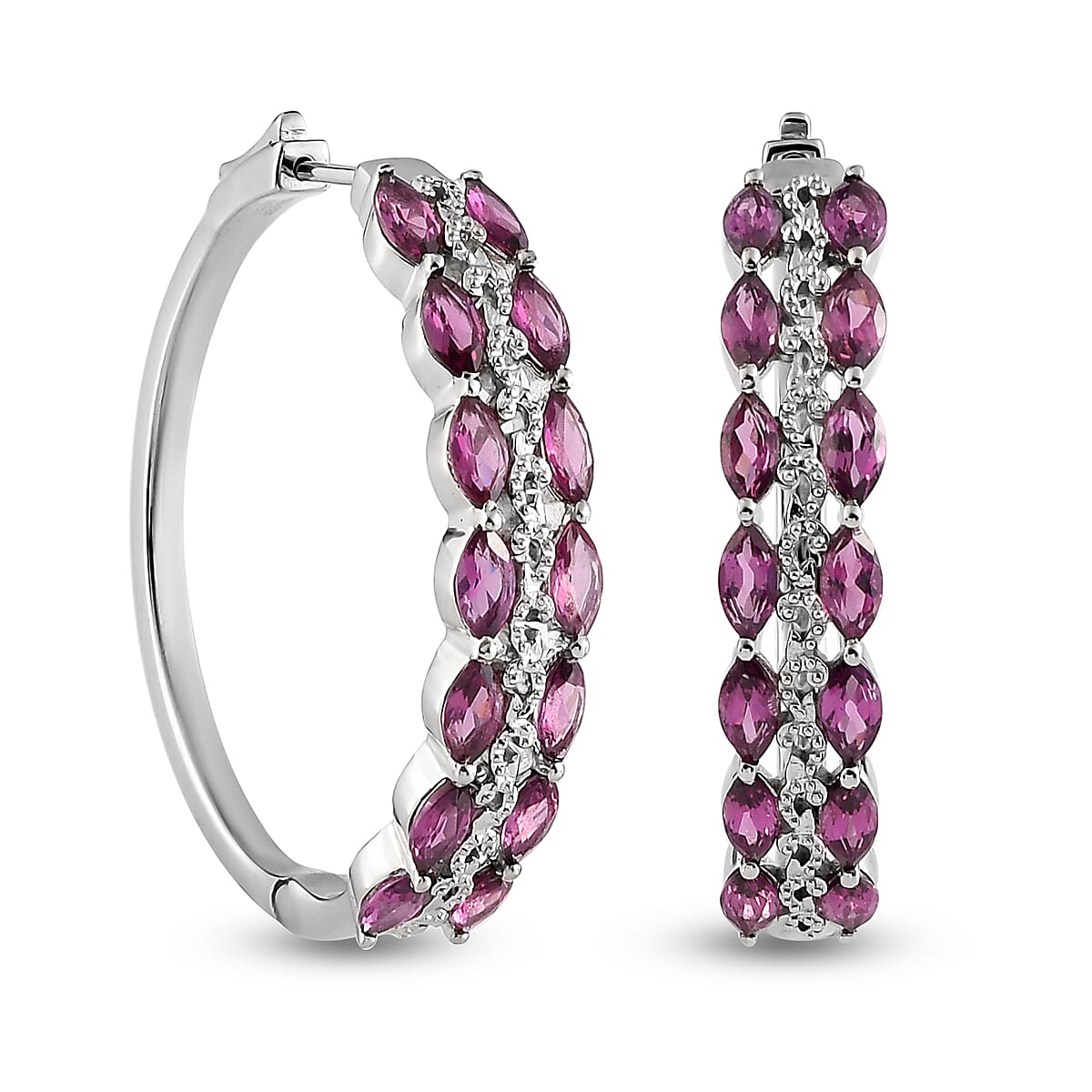 Premium Orissa Rhodolite Garnet 8.70 ctw Earrings in Platinum Over Sterling Silver