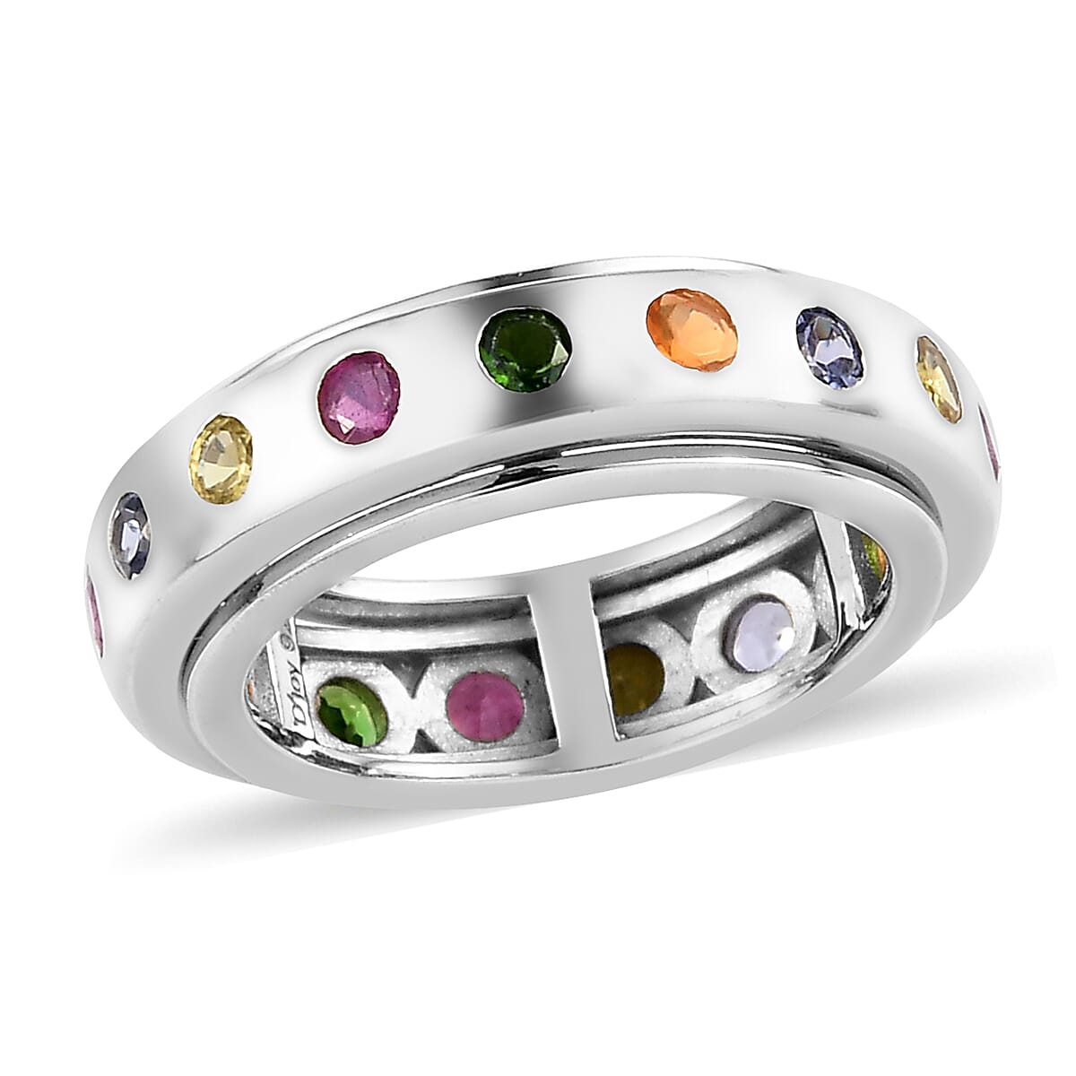 DOORBUSTER Multi Gemstone Spinner Band Ring in Platinum Over Sterling Silver 1.50 ctw