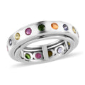 DOORBUSTER Multi Gemstone Spinner Band Ring in Platinum Over Sterling Silver 1.50 ctw - Sticky add to cart bar