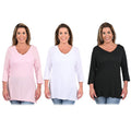 TLV Set of 3 HANES CLOSEOUT Flowy V-Neck Tunic Top - Pink, White and Black (L) - Sticky add to cart bar