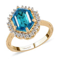 Caribbean Quartz and Natural White Zircon Halo Ring in Vermeil Yellow Gold Over Sterling Silver (Size 9.0) 3.60 ctw - Sticky add to cart bar