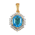 Caribbean Quartz (Triplet) and Natural White Zircon Halo Pendant in Vermeil Yellow Gold Over Sterling Silver 3.60 ctw - Sticky add to cart bar