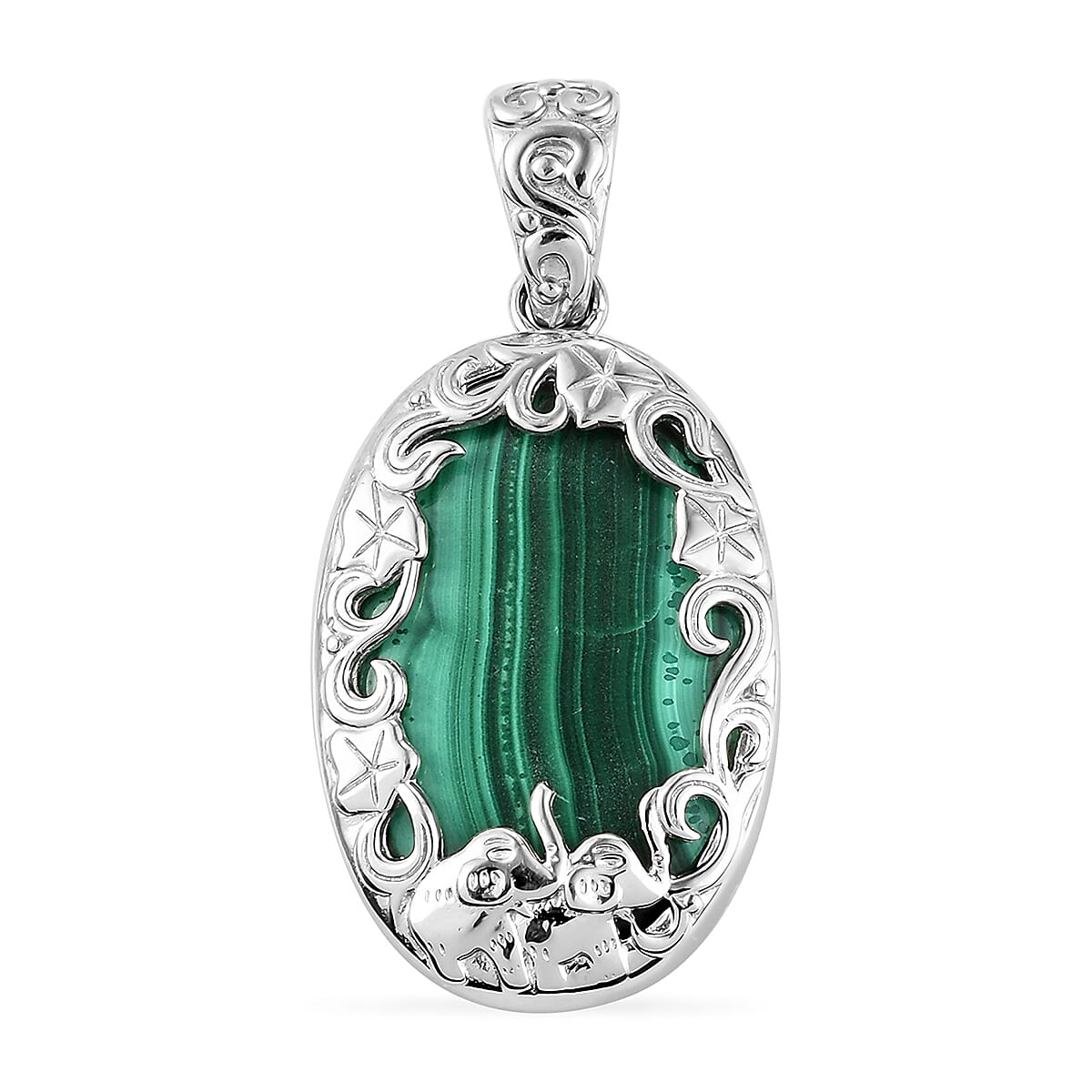African Malachite Fancy Pendant in Platinum Over Copper 42.25 ctw