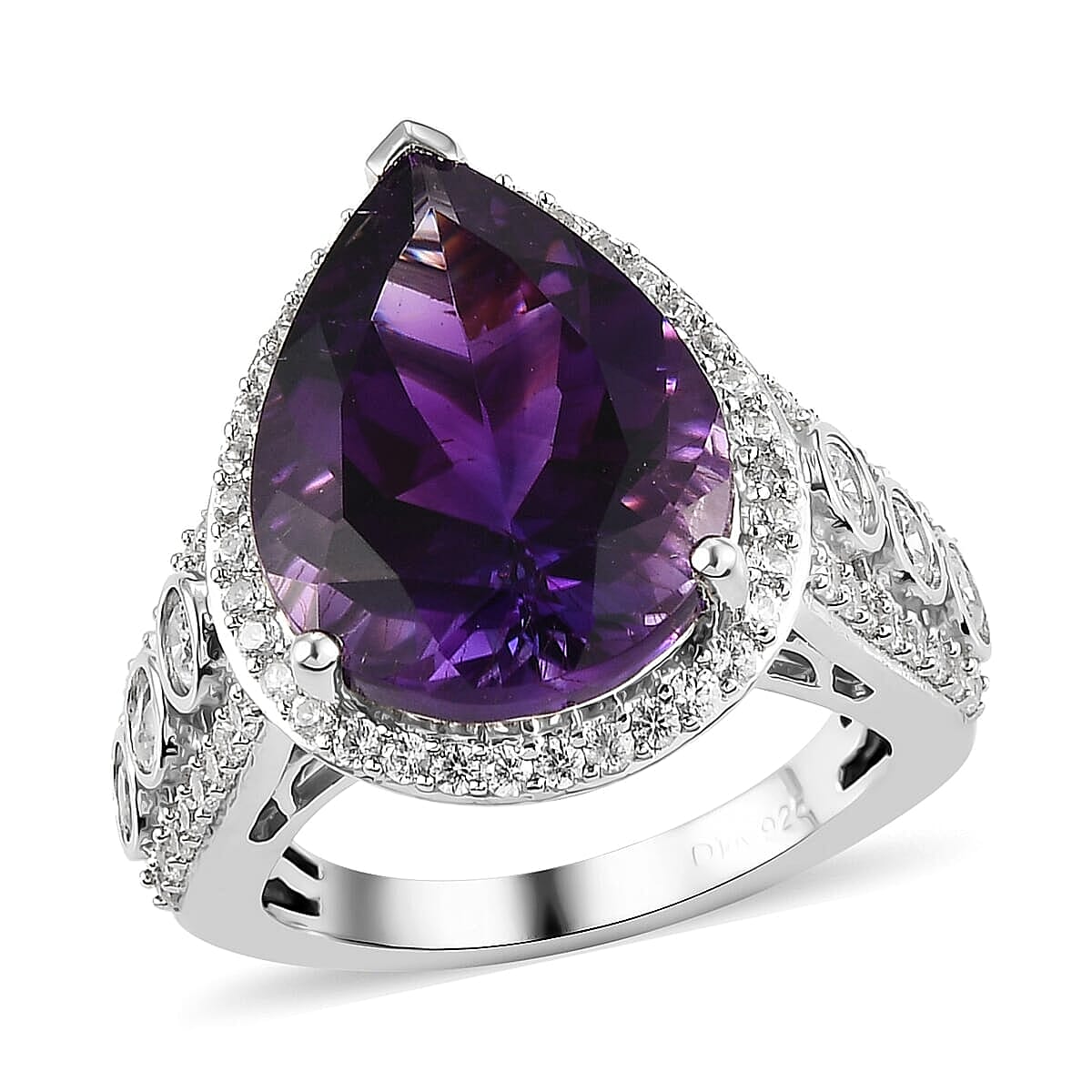 Moroccan Amethyst and Natural White Zircon Ring in Platinum Over Sterling Silver 10.00 ctw