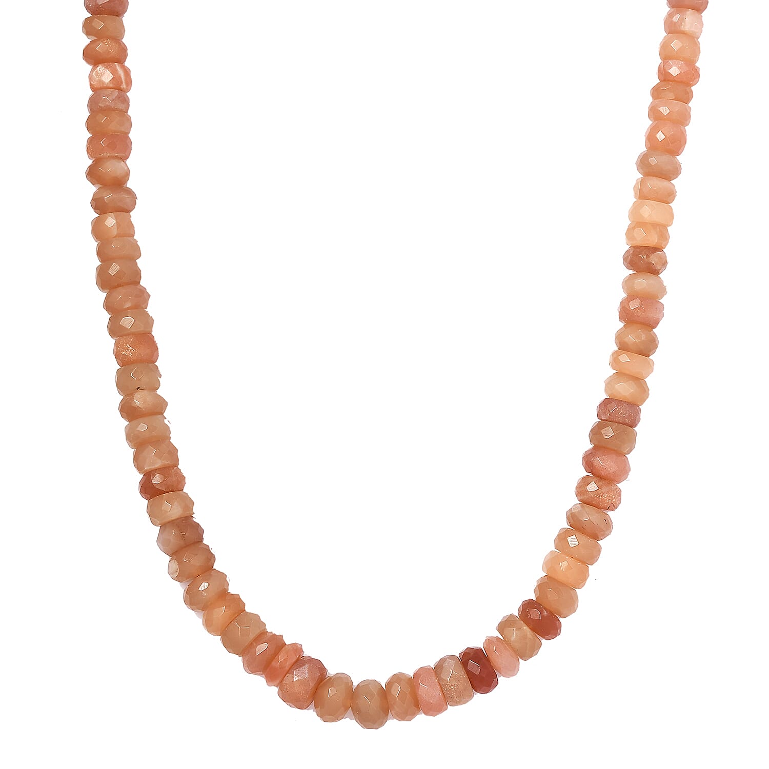 Peach Moonstone Beaded Necklace 20 Inches in Rhodium Over Sterling Silver 245.00 ctw