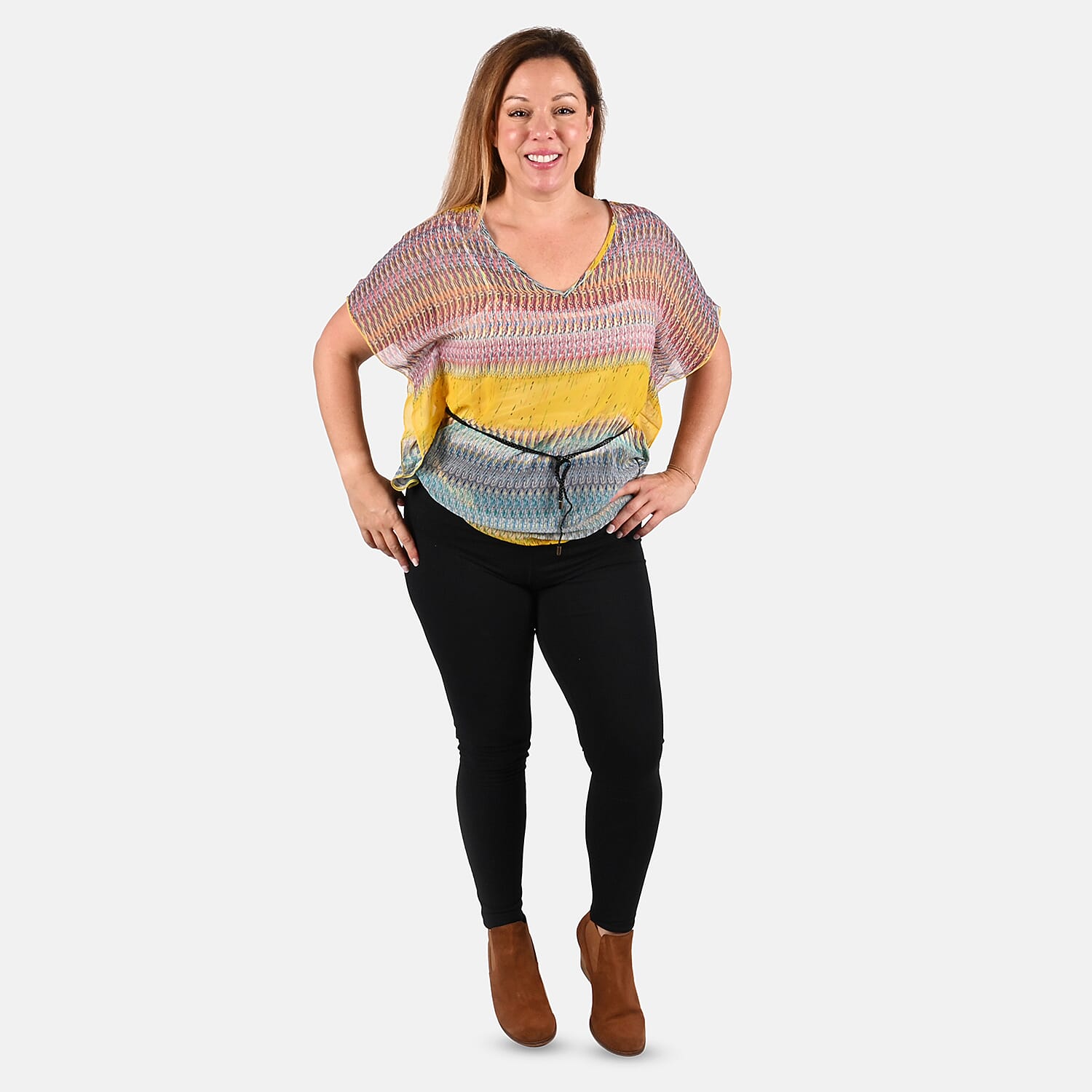 TAMSY Pink Mesh Blouse with Waist Tie - One Size Fits Most
