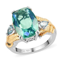 Peacock Quartz and Blue Topaz Peacock Feather Ring in Vermeil Yellow Gold and Platinum Over Sterling Silver 6.50 ctw