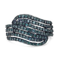 Blue Diamond 1.00 ctw Cluster Ring in Platinum Over Sterling Silver (Size 8.0)