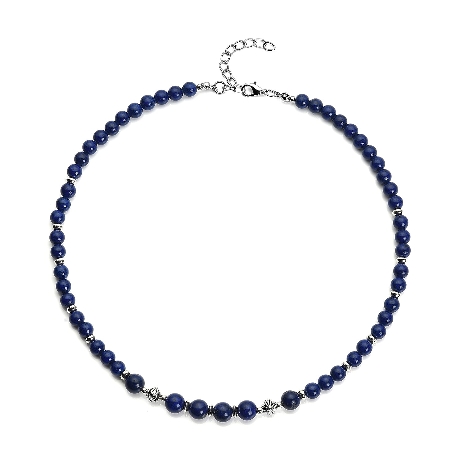 Lapis Lazuli and Resin Beaded Necklace 18-20 Inches in Silvertone 143.00 ctw