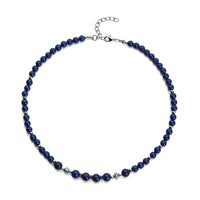 Lapis Lazuli and Resin Beaded Necklace 18-20 Inches in Silvertone 143.00 ctw