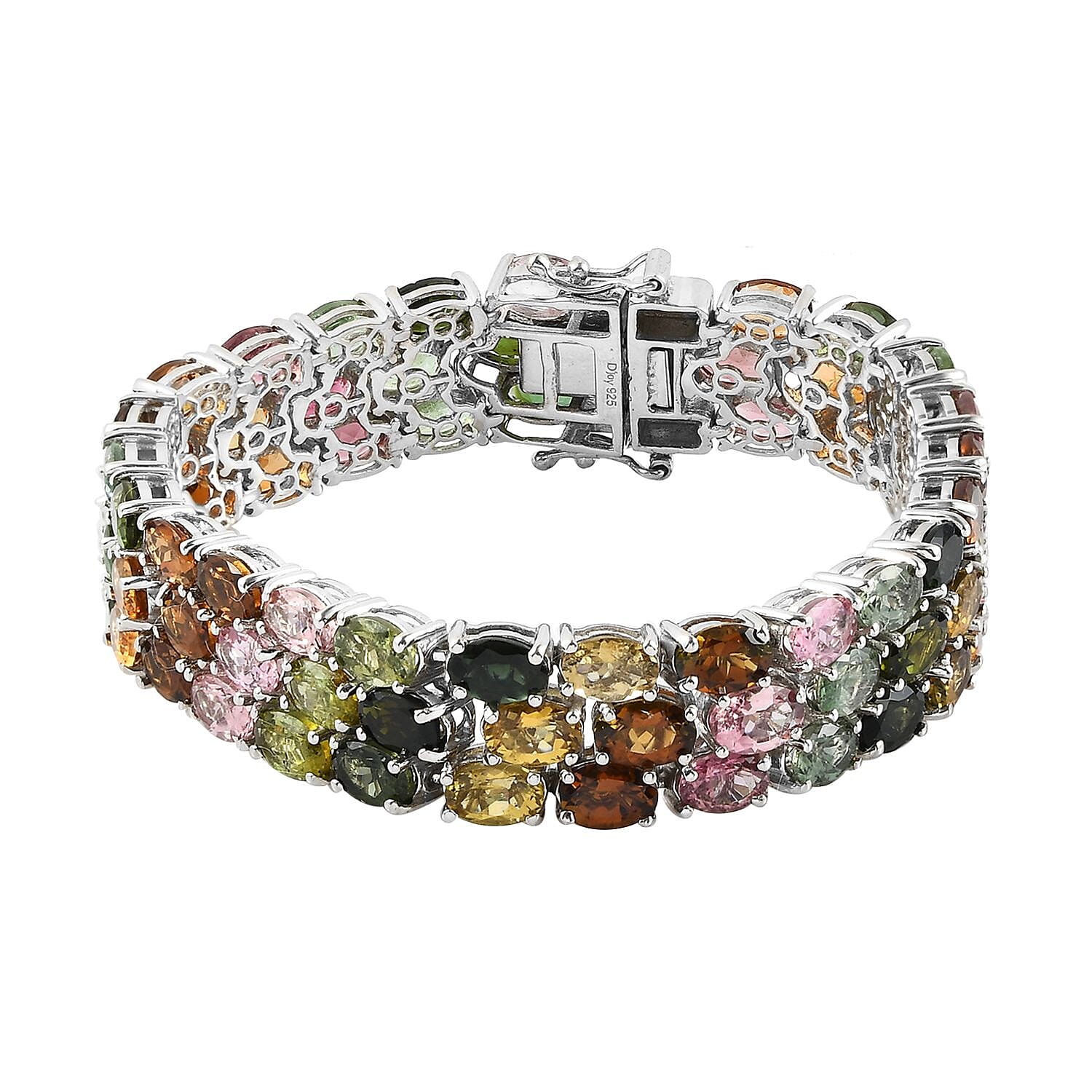 Multi-Tourmaline  Line Bracelet 1 Row (Size - 7.25) in Platinum Over Sterling Silver ,  Silver Wt. 22 g 36.12 ctw