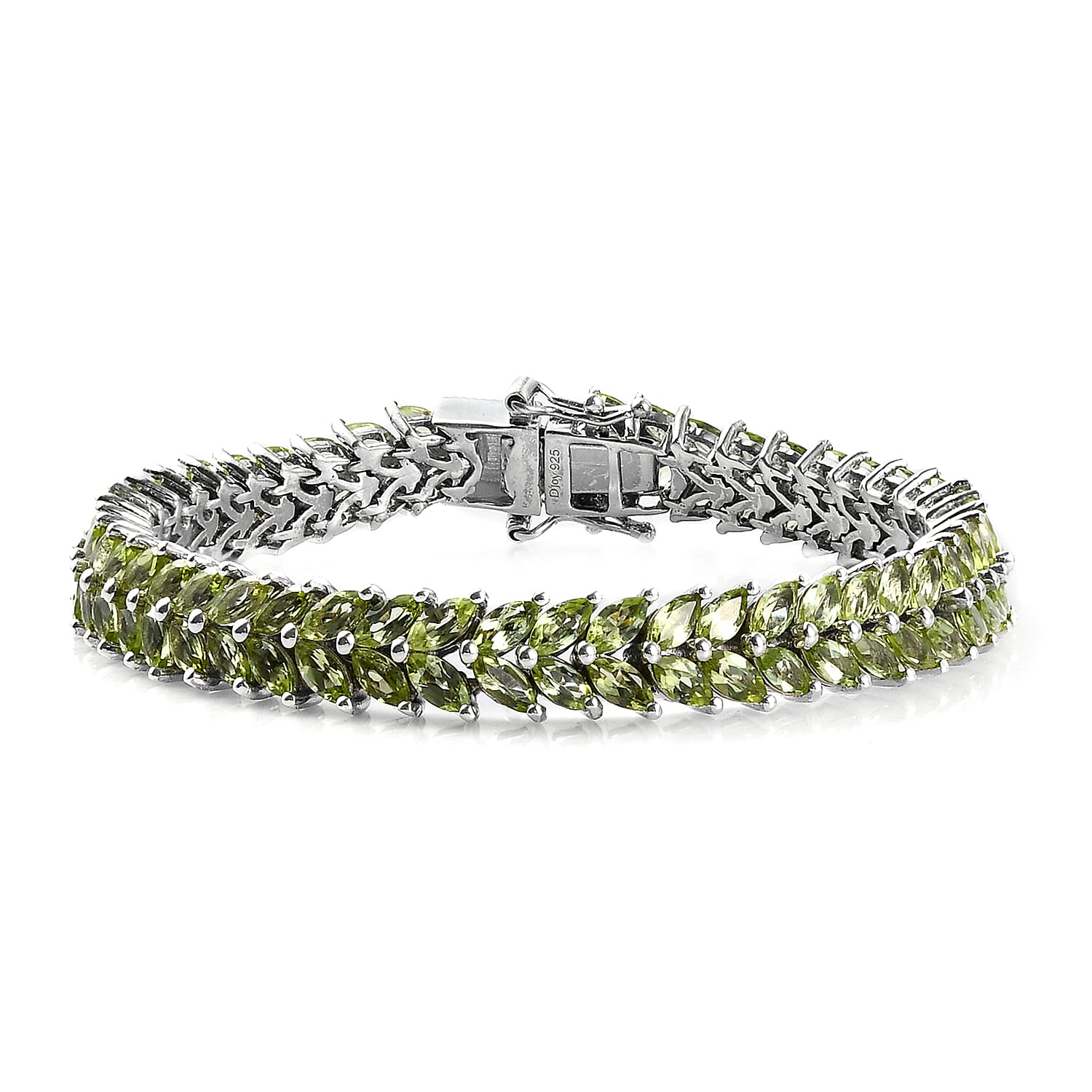 AMERICAN Natural Arizona Peridot 2 Row Tennis Bracelet in Platinum Over Sterling Silver (8.00 In) 21 Grams 17.25 ctw