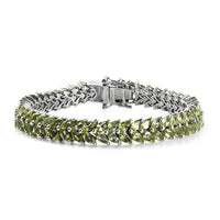AMERICAN Natural Arizona Peridot 2 Row Tennis Bracelet in Platinum Over Sterling Silver (8.00 In) 21 Grams 17.25 ctw