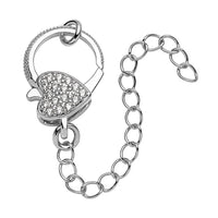 Simulated Diamond Solder Ring, Extension Chain (2 Inches) with Heart Shape Lobster Lock in Silvertone 0.30 ctw