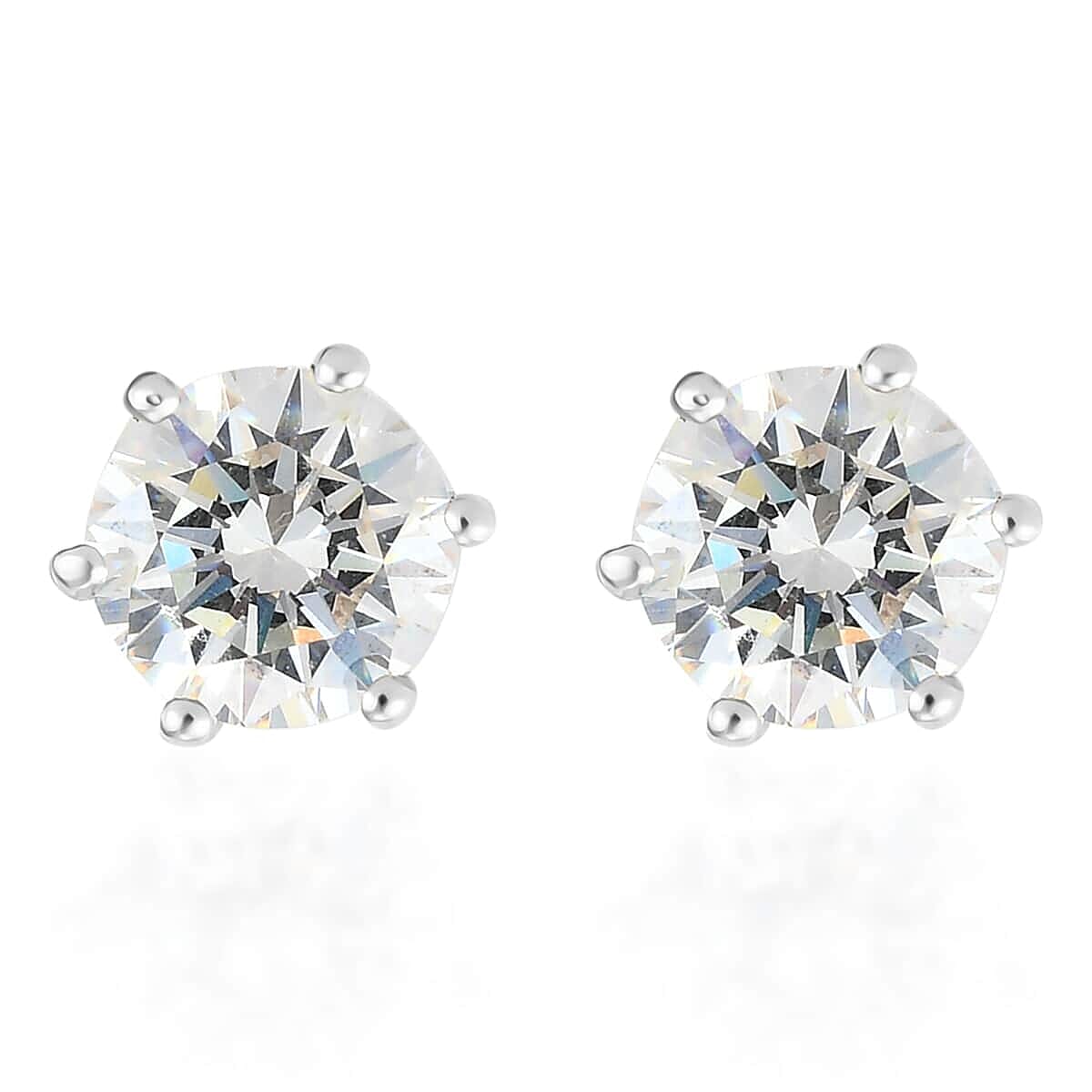 Strontium Titanate Solitaire Stud Earrings in Platinum Over Sterling Silver 4.00 ctw