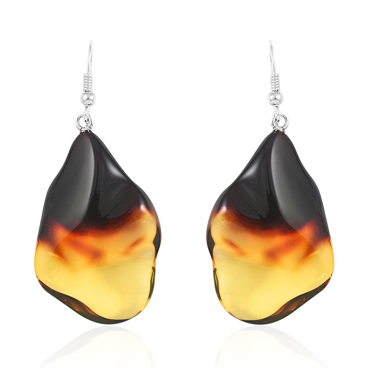 Baltic Amber Free Shaped Dangle Earrings in Sterling Silver