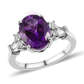 Moroccan Amethyst and White Topaz Ring in Platinum Over Sterling Silver (Size 6.0) 3.00 ctw - Product card gallery slide 1 (10178553577785)