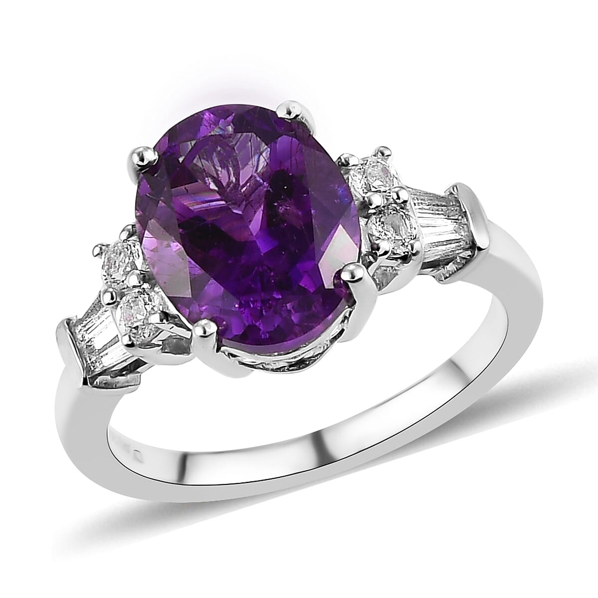 Moroccan Amethyst and White Topaz Ring in Platinum Over Sterling Silver (Size 6.0) 3.00 ctw (1)