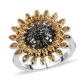GP Black Diamond and Yellow Diamond Floral Ring in Rhodium & Platinum Over Sterling Silver (Size 7.0) 0.50 ctw - Sticky add to cart bar