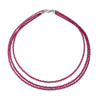 Mozambique Garnet Beaded Three Row Necklace 18 Inches with Lobster Lock in Sterling Silver 50.00 ctw