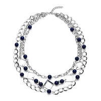 Lapis Lazuli Beaded Layered Necklace 20-24 Inches in Silvertone 54.00 ctw