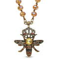 Yellow Magic Color Glass, Multi Color Austrian Crystal Honey Bee Pendant with Champagne Glass Beaded Necklace 21 Inches in Goldtone - Sticky add to cart bar