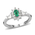 AAA Kagem Zambian Emerald and Natural White Zircon Halo Ring in Platinum Over Sterling Silver (Size 7.0) 0.75 ctw - Sticky add to cart bar