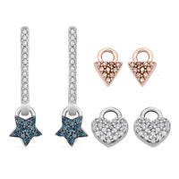 Multi Diamond Stud Earrings with Heart, Triangle and Star Charm in Vermeil YG and Platinum Over Sterling Silver 0.50 ctw