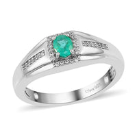AAA Kagem Zambian Emerald and Natural White Zircon Men's Ring in Platinum Over Sterling Silver (Size 9.0) 0.50 ctw