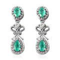 AAA Kagem Zambian Emerald and White Zircon Earrings in Platinum Over Sterling Silver 0.90 ctw - Sticky add to cart bar