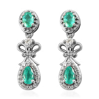 AAA Kagem Zambian Emerald and White Zircon Earrings in Platinum Over Sterling Silver 0.90 ctw